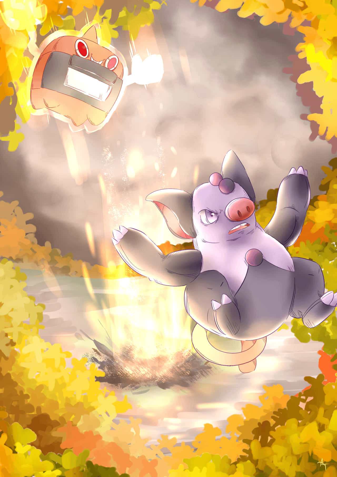 Grumpig With Rotom Heat Background