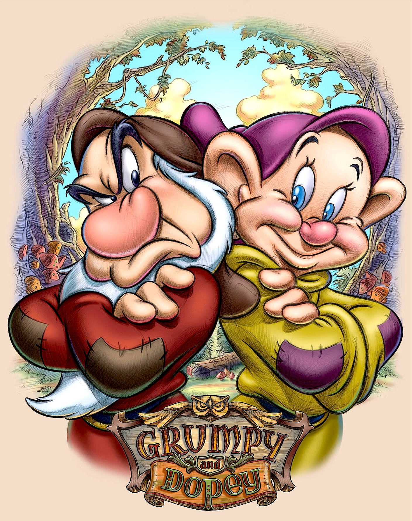 Grumpy Dwarf And Dopey Vibrant Poster Background
