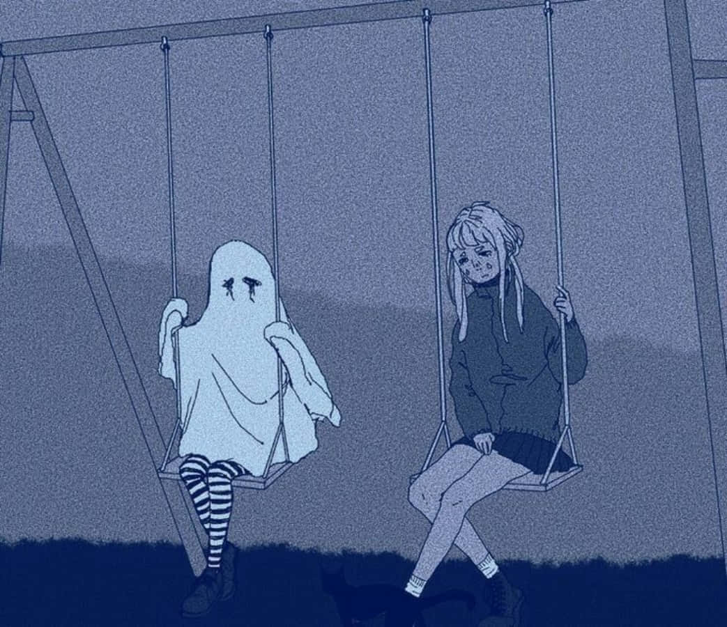 Grunge Anime Girl And Ghost On Swing