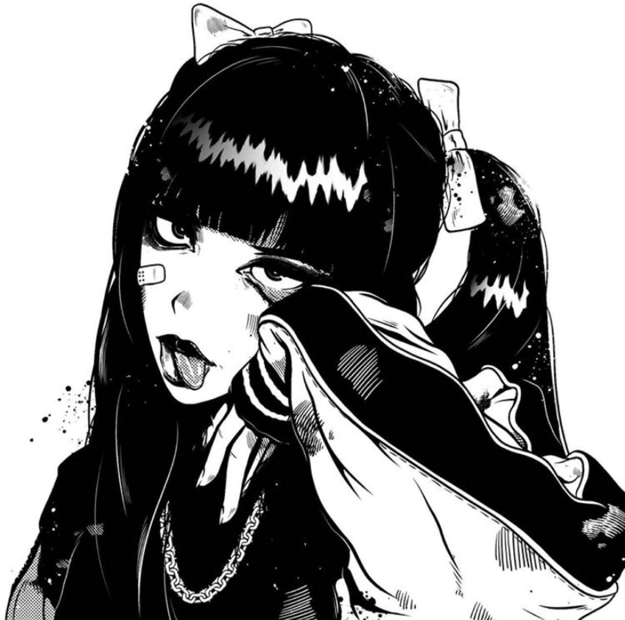 Grunge Anime Girl Black And White Pfp Background