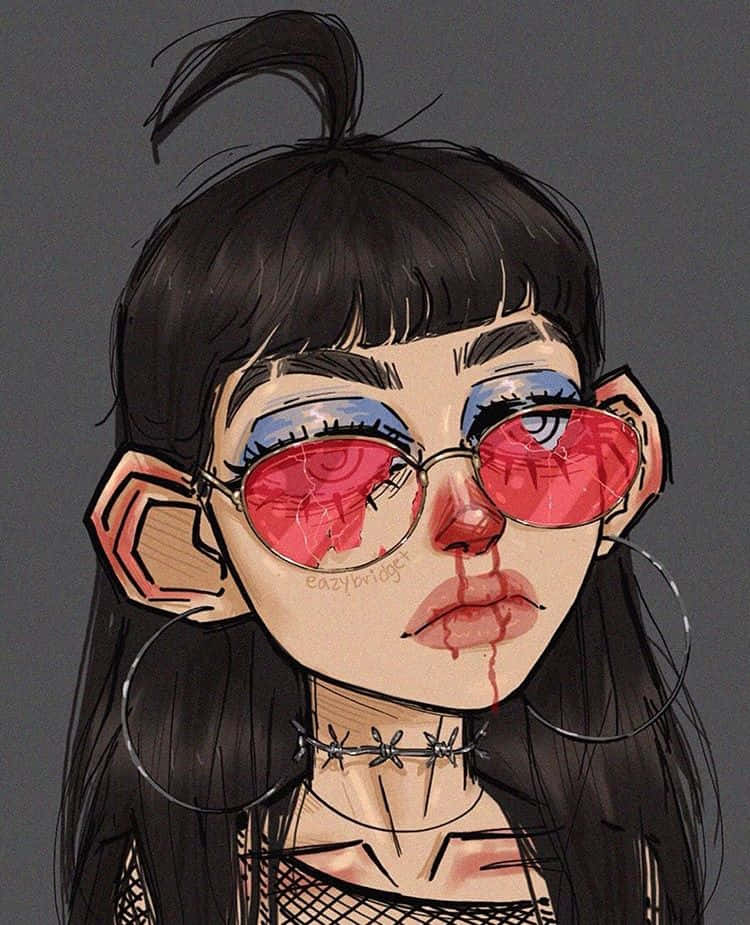 Grunge Cartoon Broken Red Glasses Bloody Nose Background