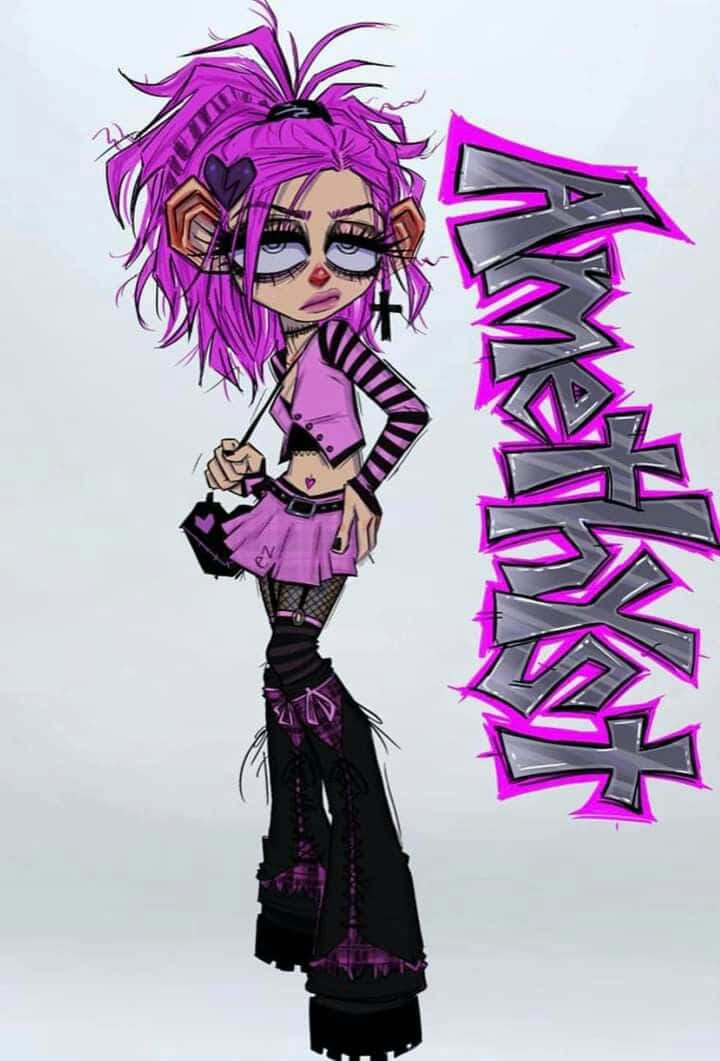 Grunge Cartoon Girl Purple Black Aesthetic Background