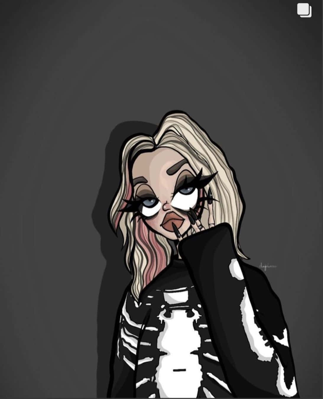 Grunge Cartoon Girl Skeleton Sweater Background