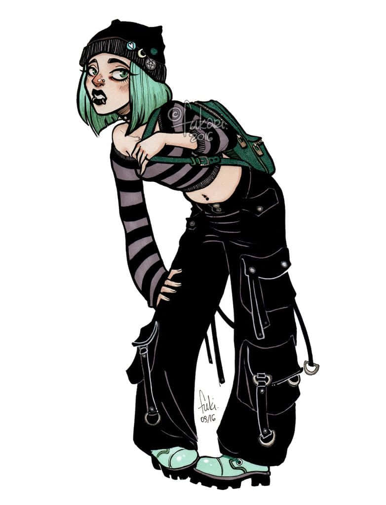 Grunge Cartoon Green Black Girl Aesthetic