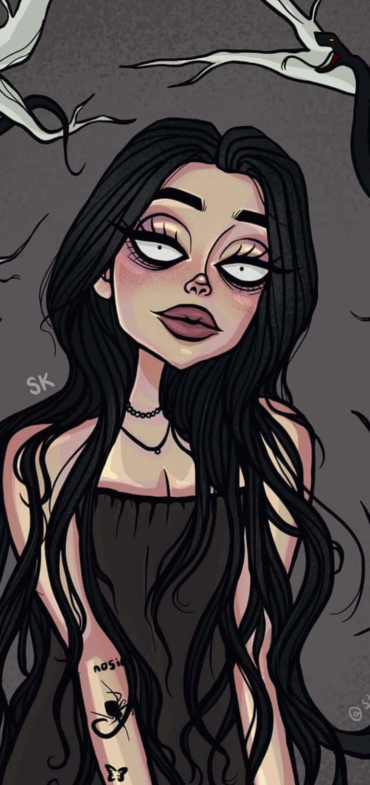 Grunge Cartoon Long Hair Small Pupils Background