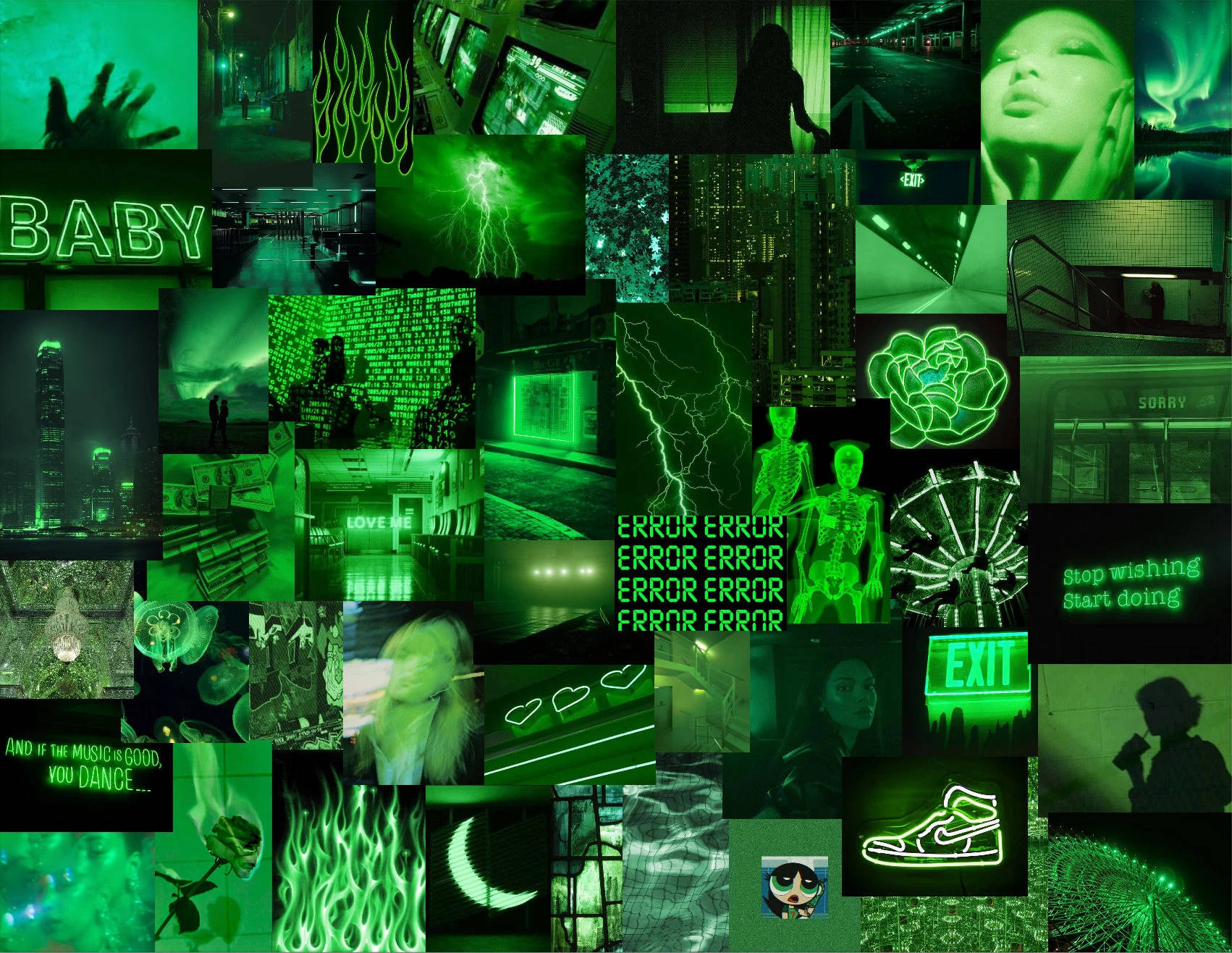 Grunge Collage Radioactive Green Aesthetic Computer Background