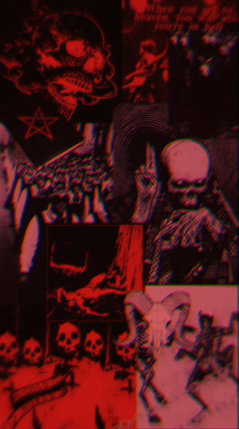 Grunge Emo Aesthetic Red Skeletons Background