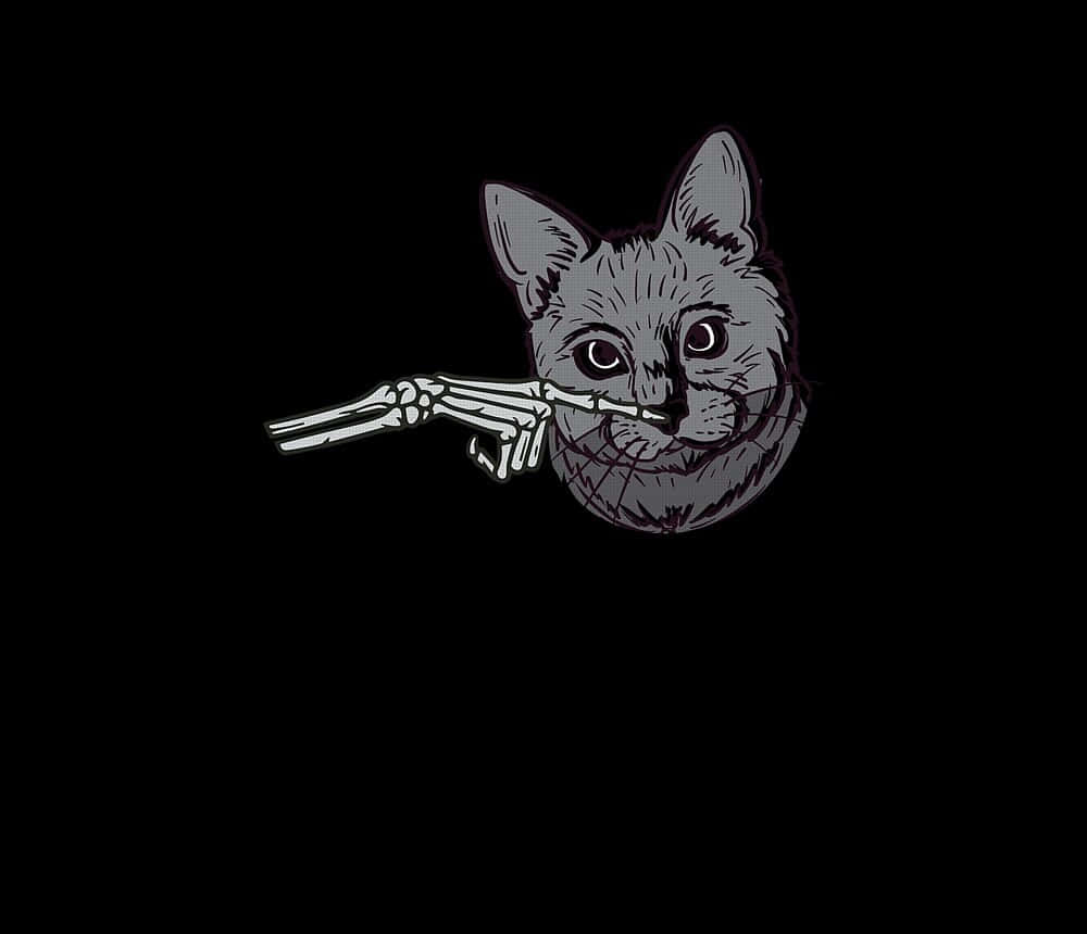 Grunge Halloween Catwith Skeleton Hand Background