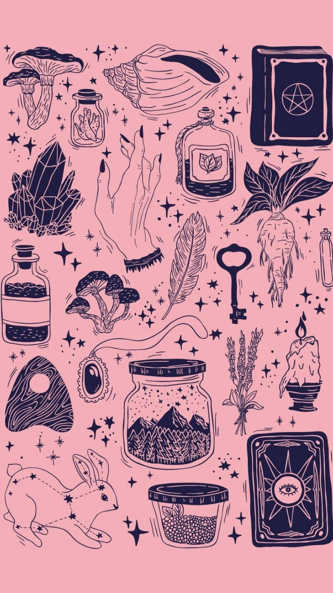 Grunge Witchcraft Elements Pink Background Background