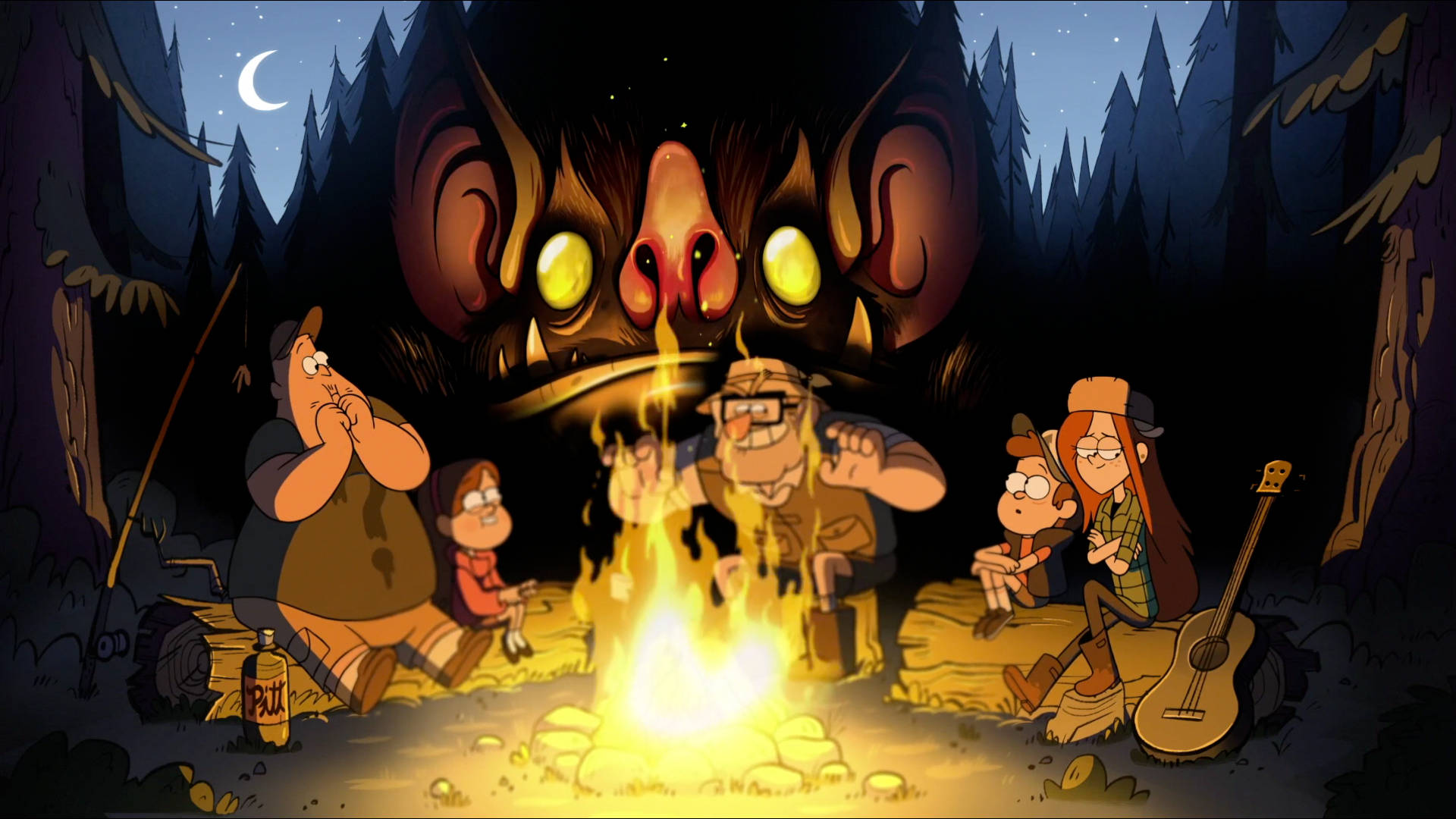Grunkle Stan Bonfire In Forest Background