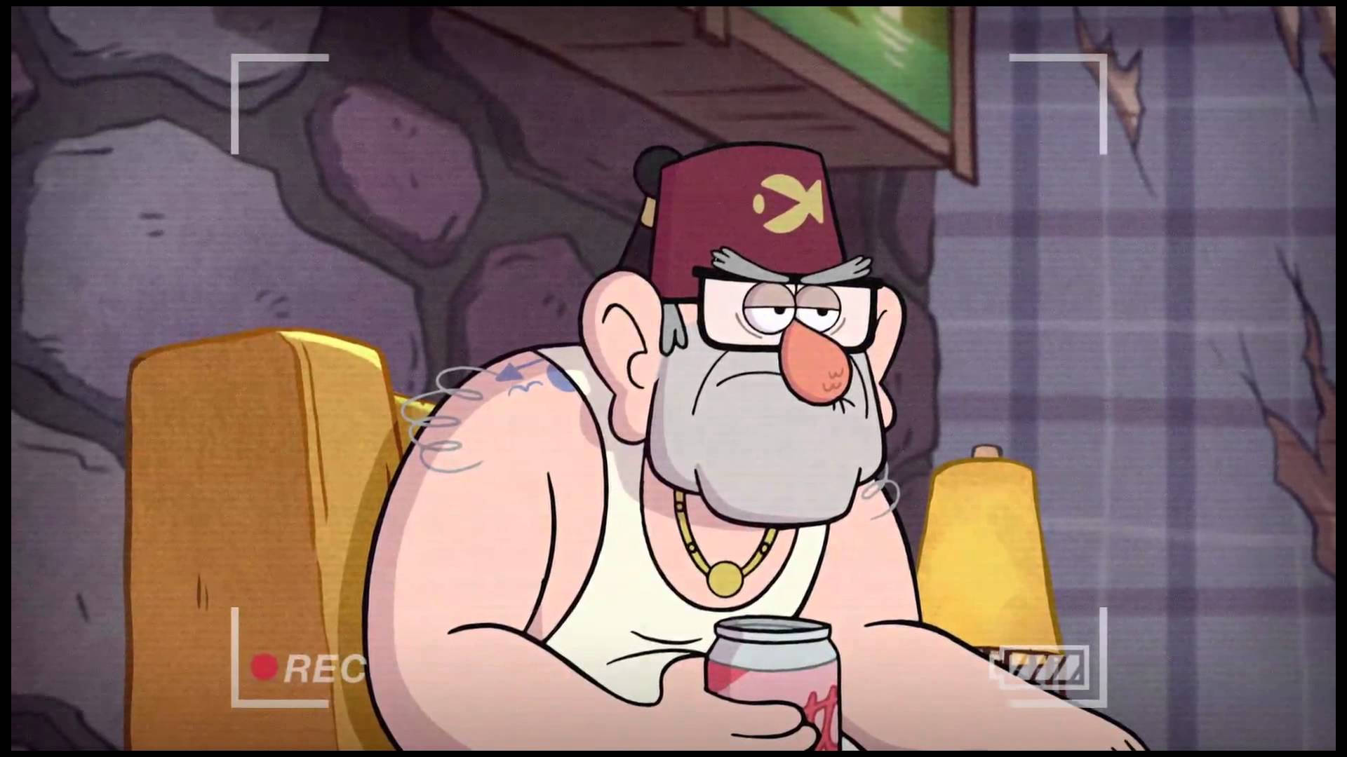 Grunkle Stan In Yellow Sofa Background