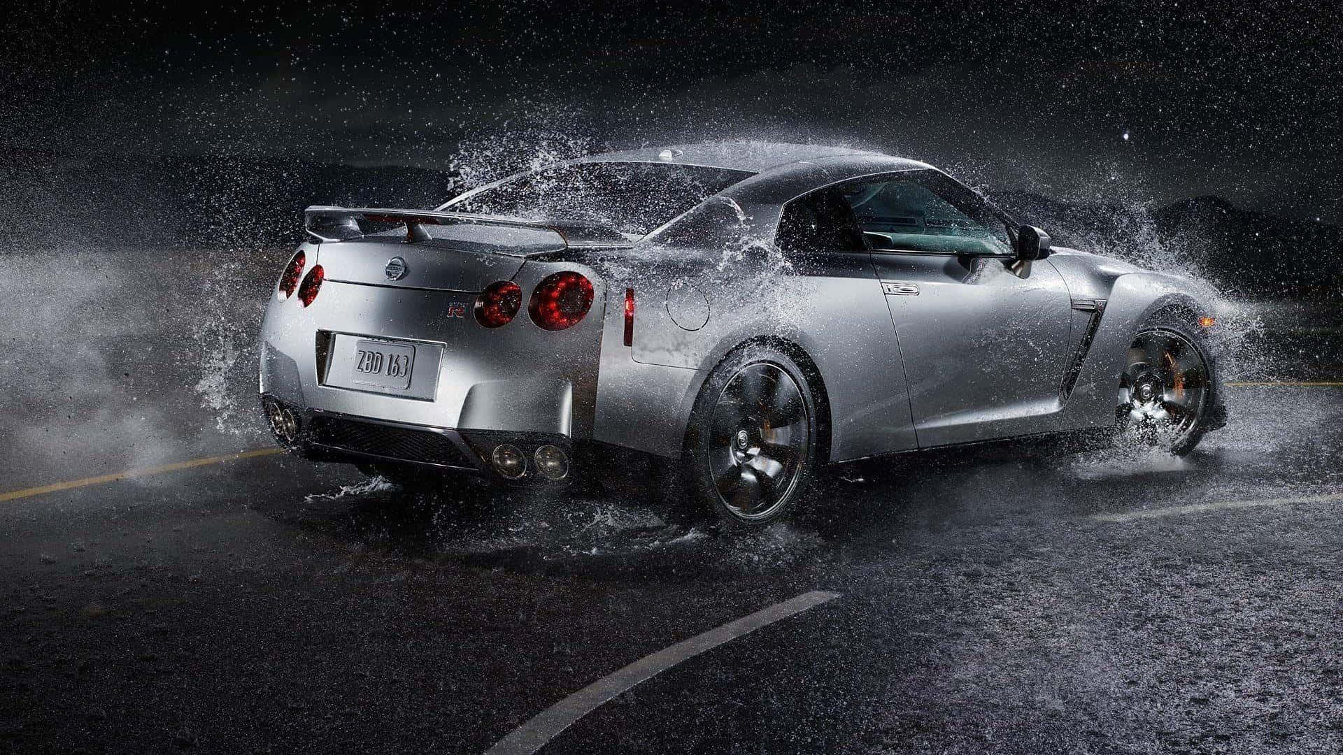 Gt-r Desktop Passing Through Rain Background