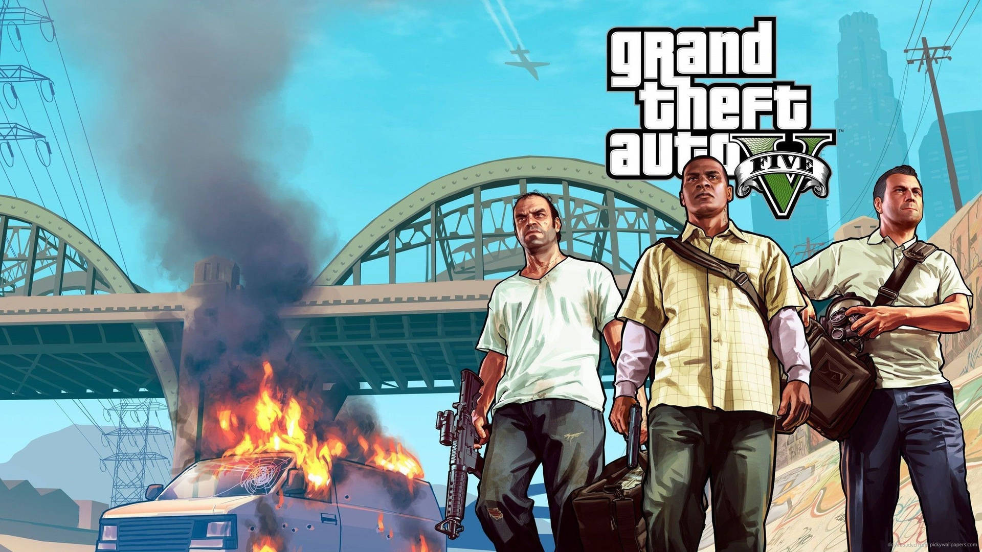 Gta 5 2560x1440 Characters Burning Van Background