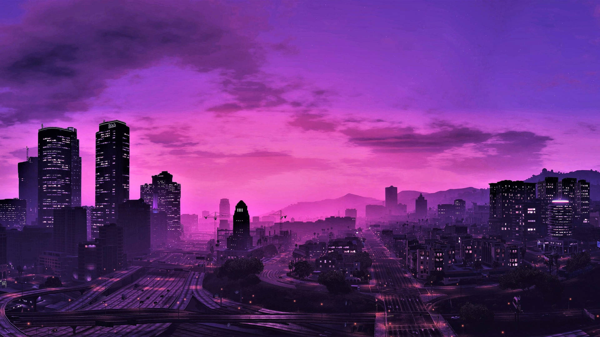 Gta 5 2560x1440 Nighttime Purple Sky Background