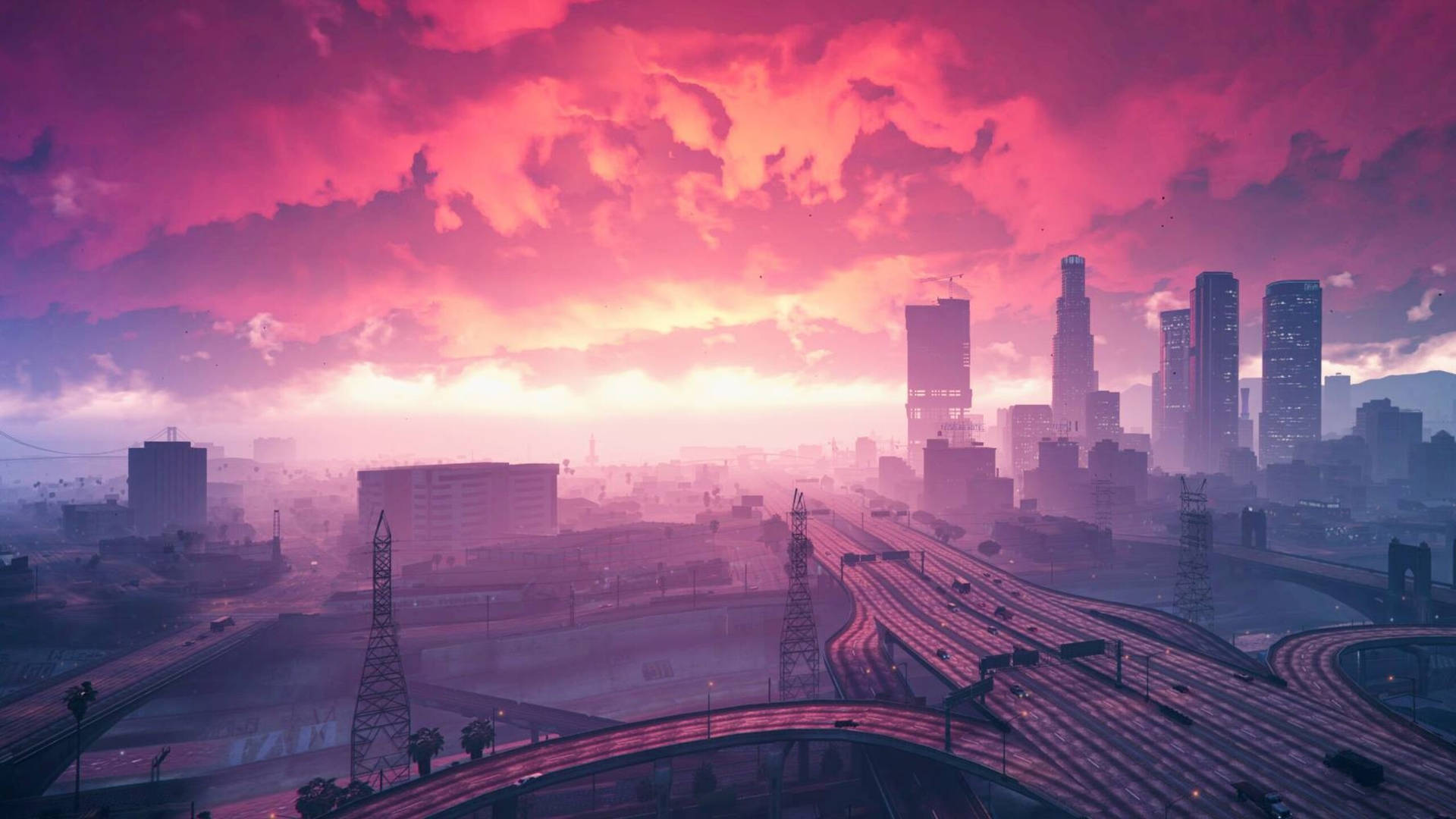 Gta 5 2560x1440 Pink Clouds Los Santos Background