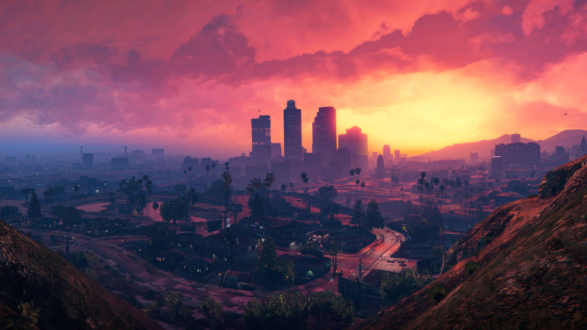 Gta 5 2560x1440 Pink Skies Hills Background