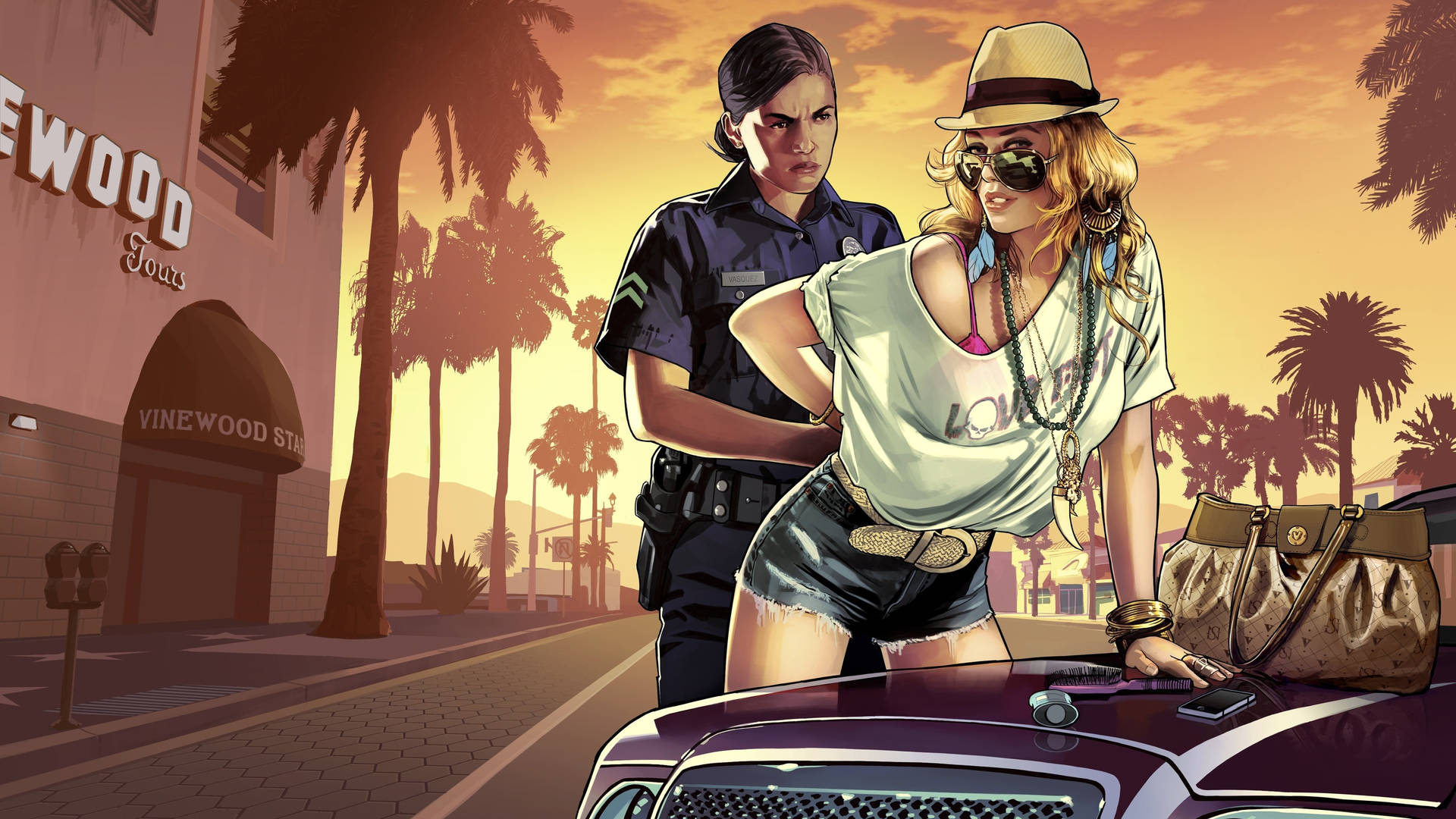 Gta 5 2560x1440 Policewoman Handcuffing Actress Background
