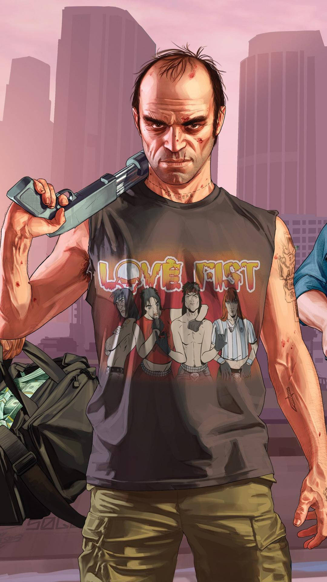 Gta 5 Iphone Badass Trevor With Gun Background