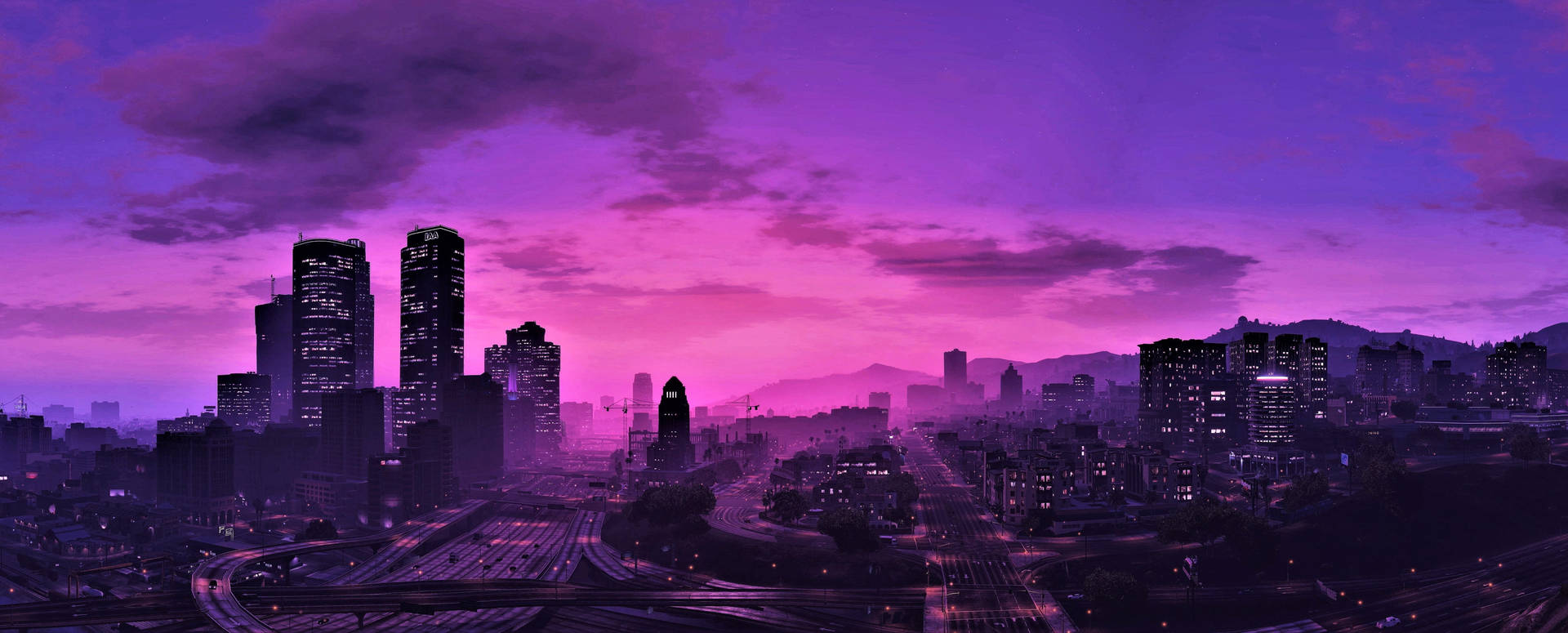 Gta 5 Purple Skyline 1080p Gaming Background