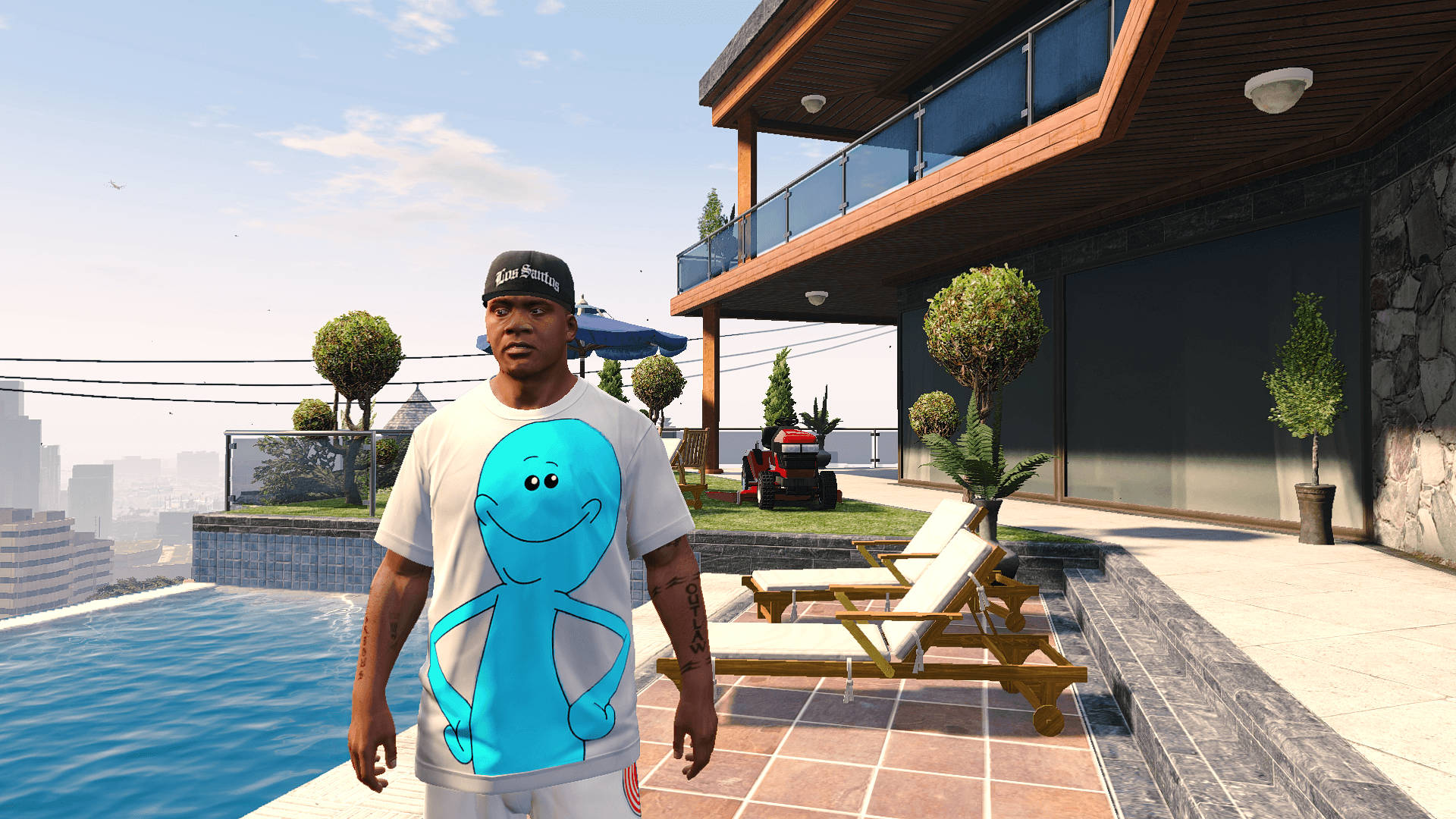 Gta Character With Mr Meeseeks Shirt Background