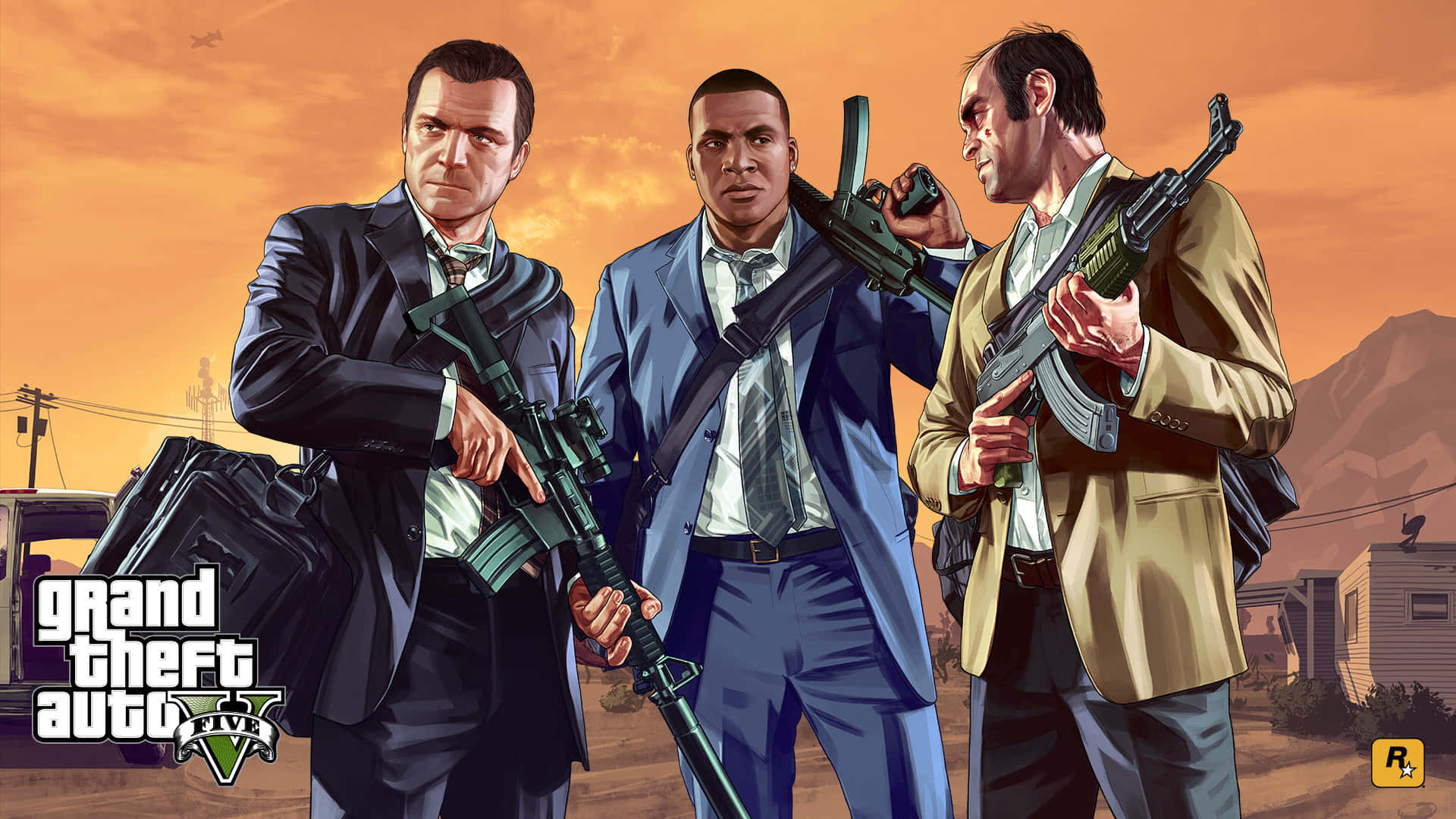 Gta Online With Men Holding Rifles Background