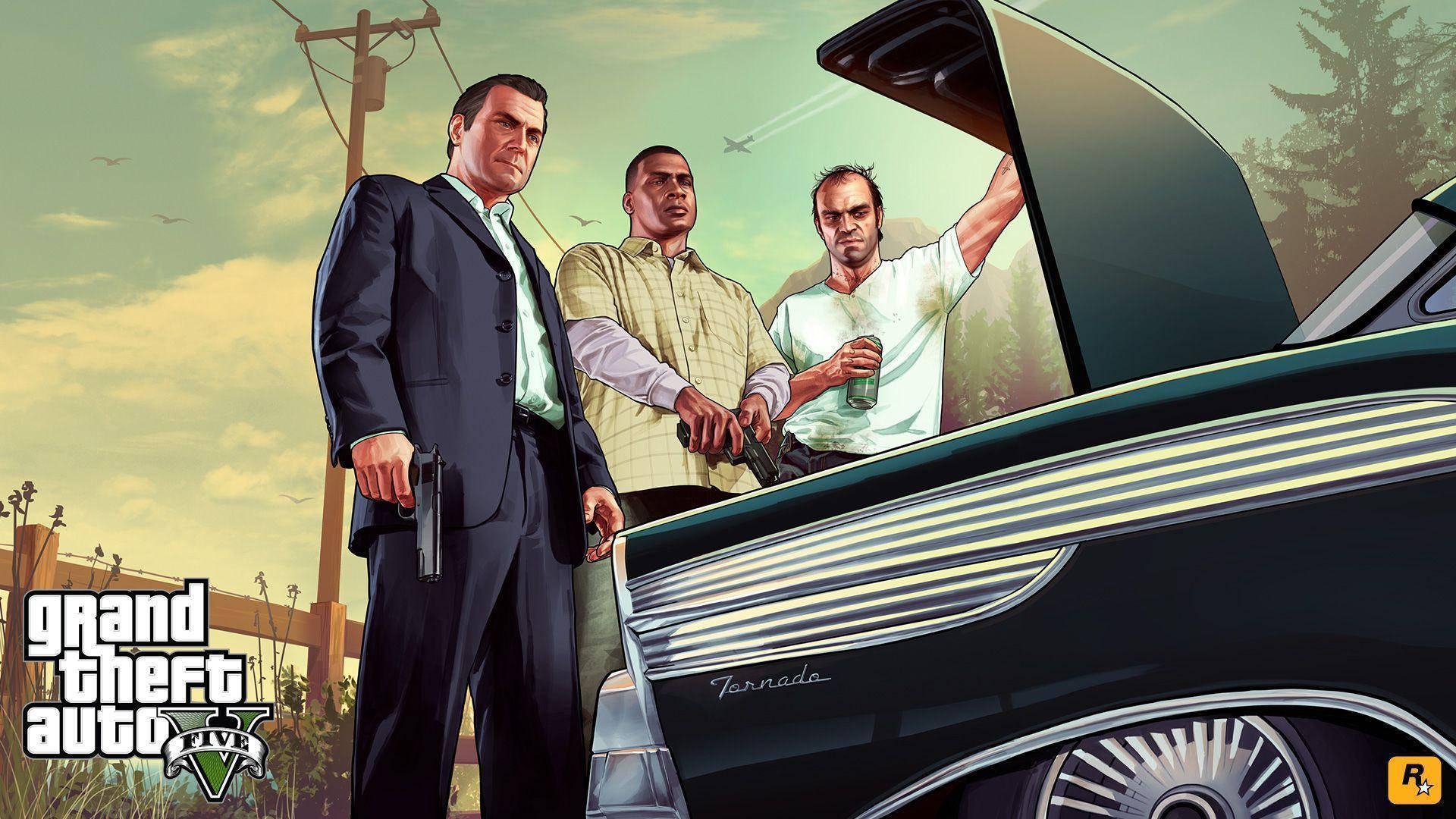 Gta V Protagonists With Delivery Background