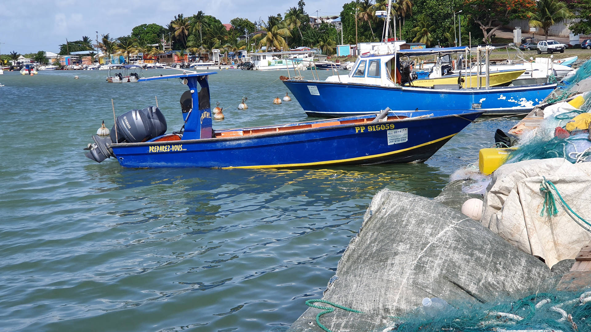 Guadeloupe Blue Fishing Boat Background