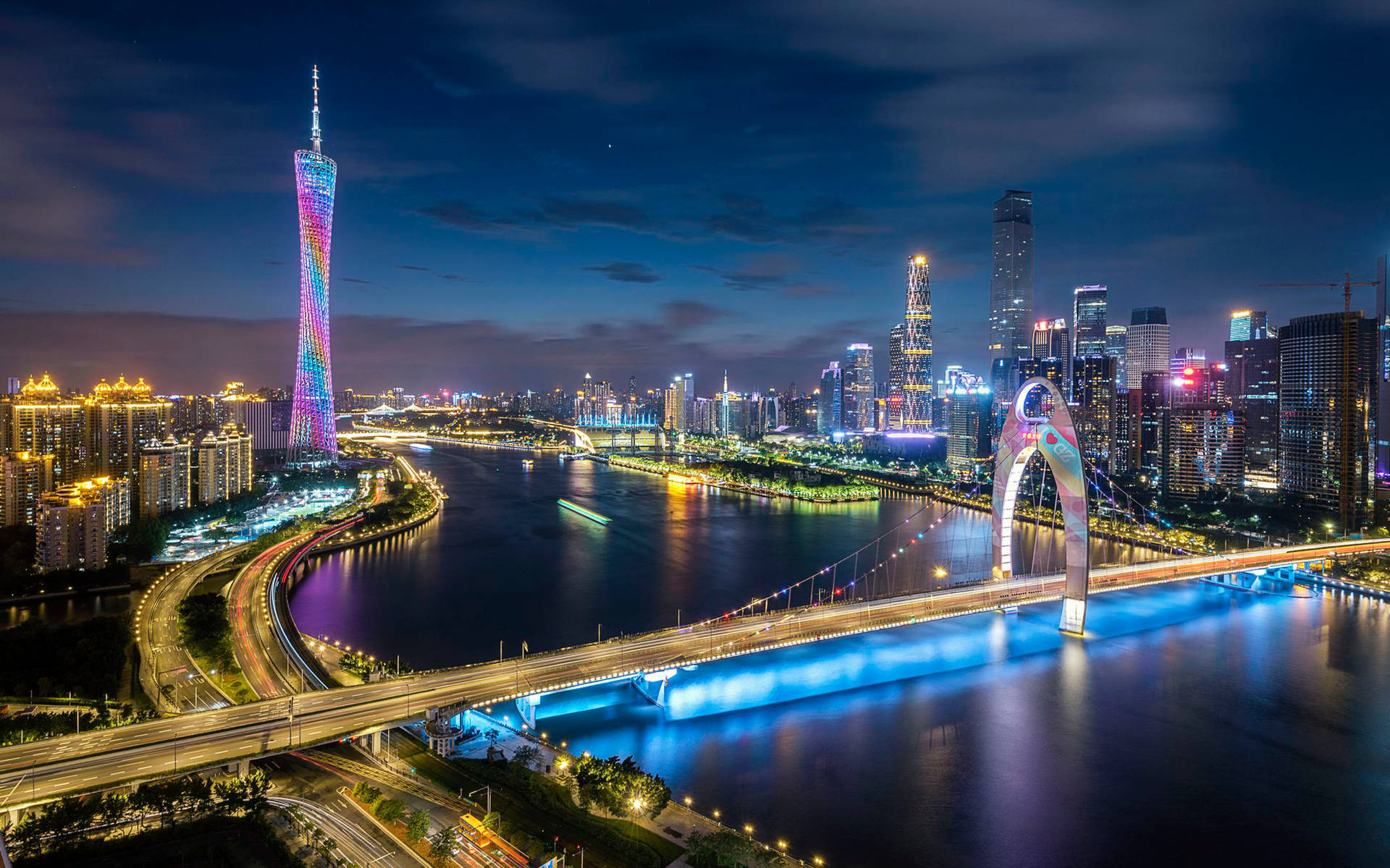 Guangzhou City At Night Background