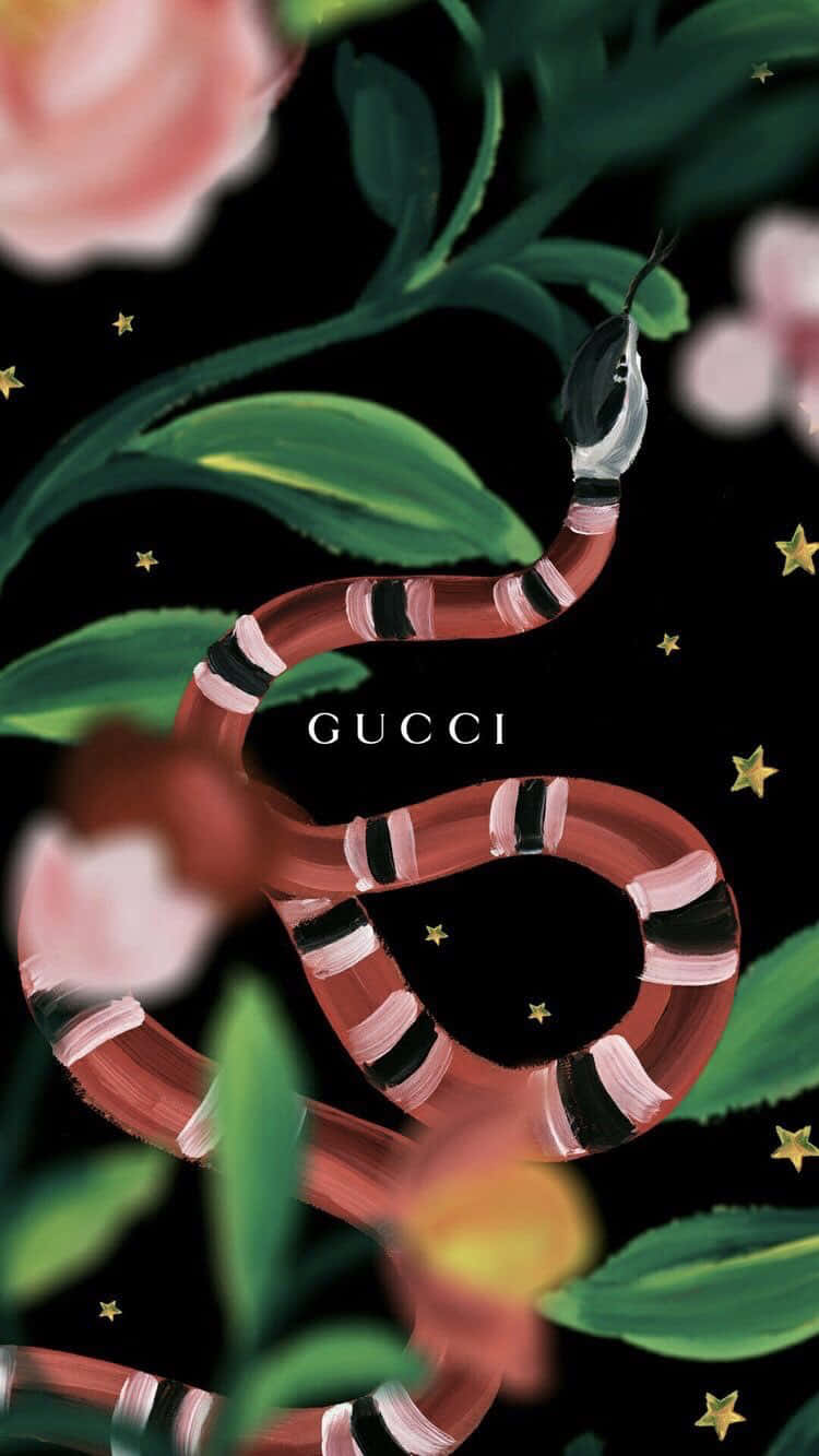 Gucci Snake With Flowers And Leaves Background