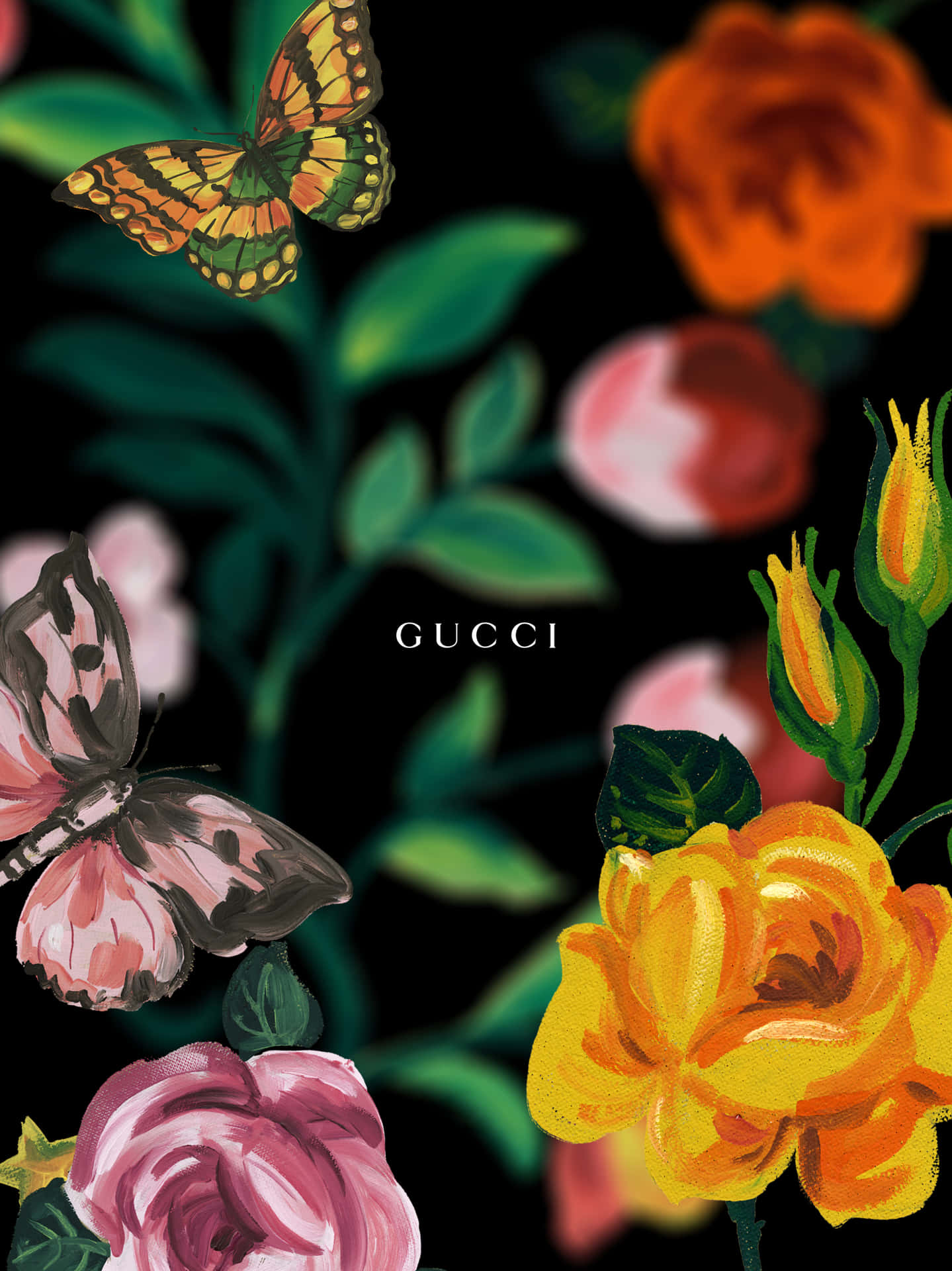 Gucci Wallpaper With Butterflies And Roses Background