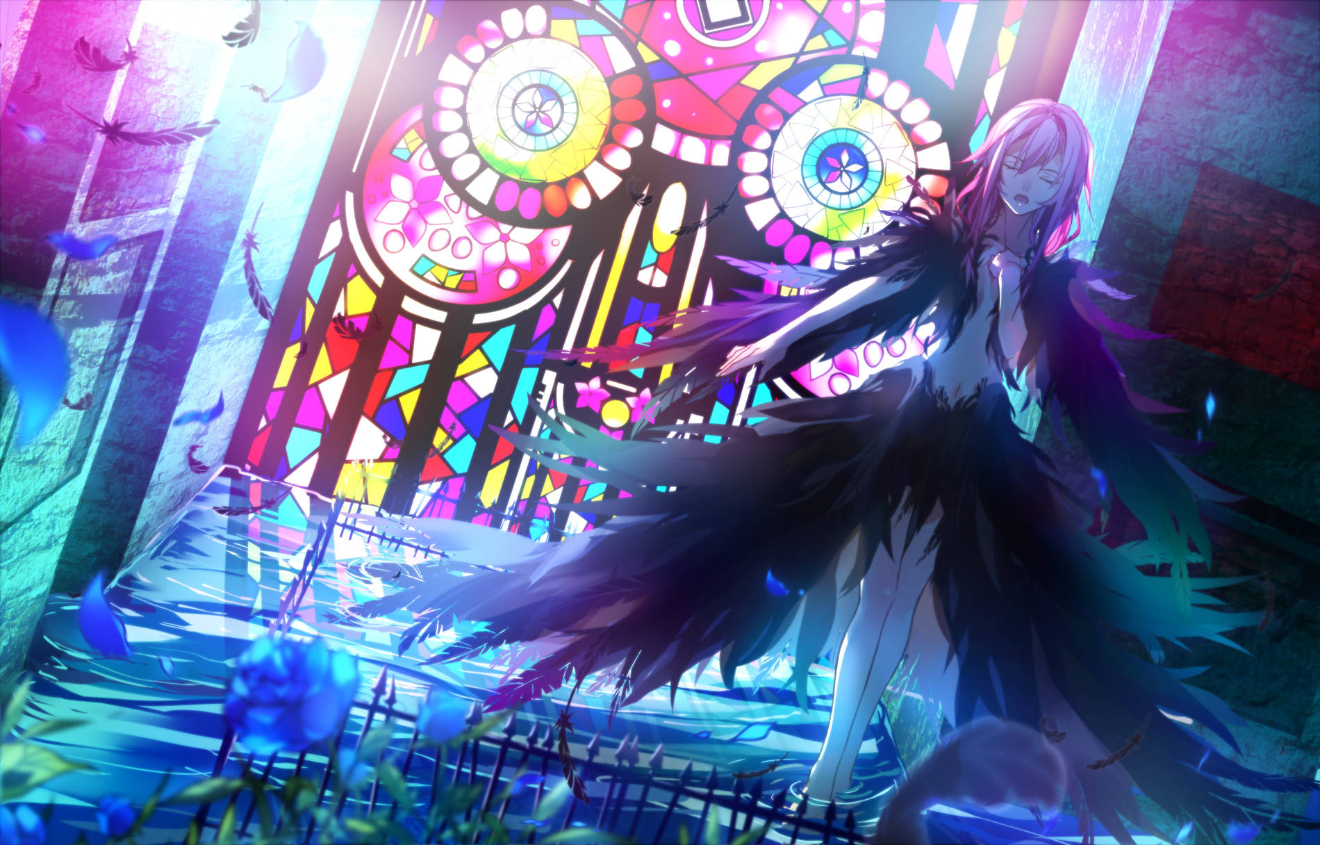 Guilty Crown Inori In Feathery Outfit Background
