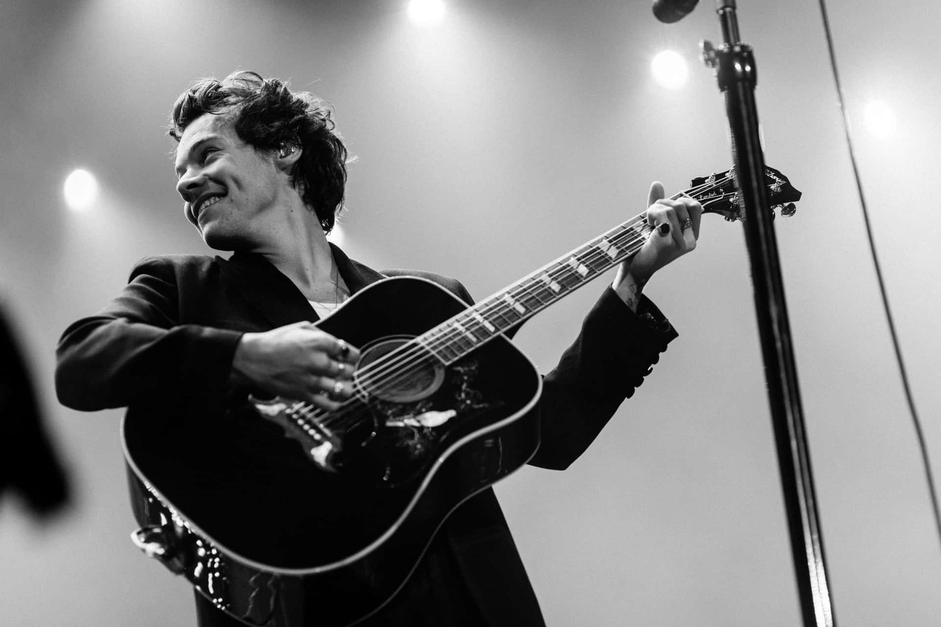 Guitar And Harry Styles Black And White Background