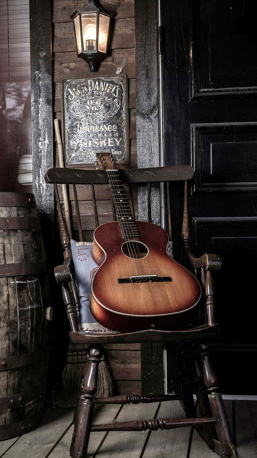 Guitar On Wooden Chair Cute Country Background