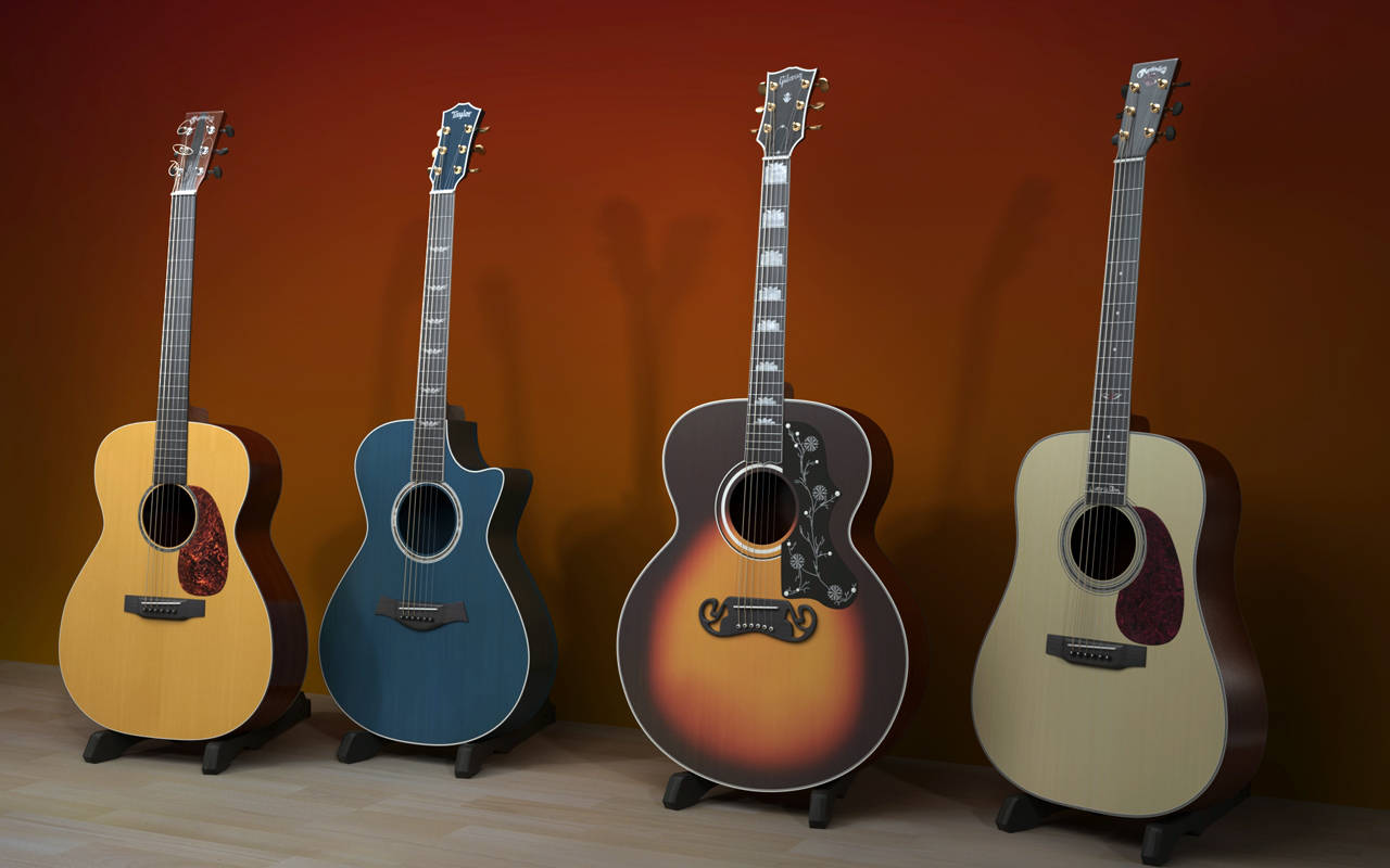 Guitars In Different Colors And Forms Background