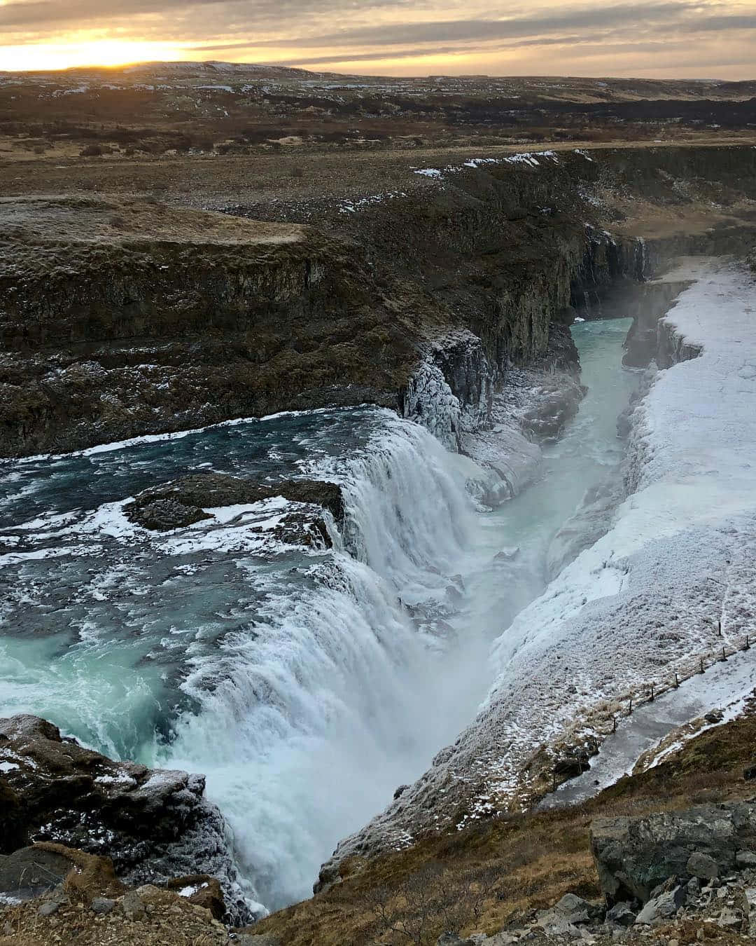 Gullfoss Waterfall In Southwest Iceland During Dusk Background