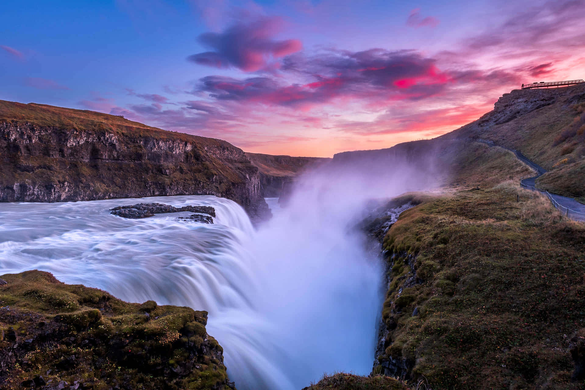 Gullfoss Waterfall In Southwest Iceland During Sunset Background