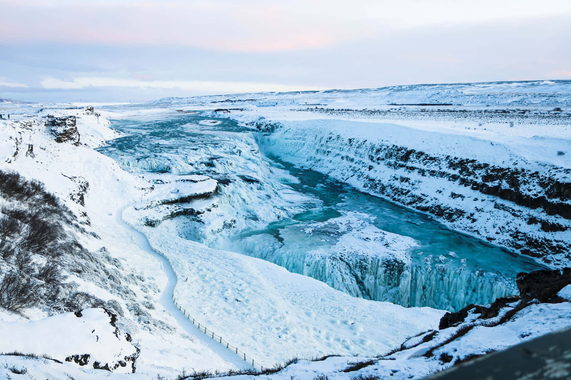 Gullfoss Waterfall In Southwest Iceland During Winter Background
