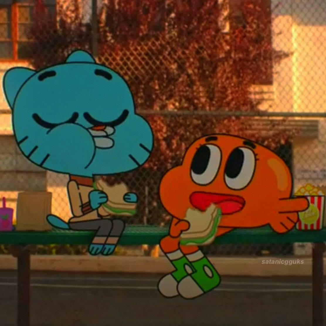 Gumball Darwin Eating Aesthetic Background