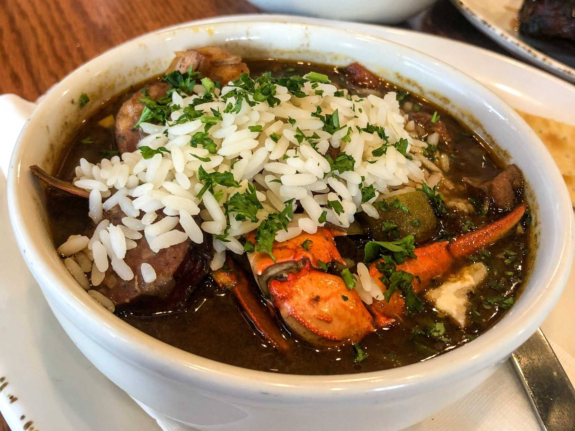 Gumbo Black Aesthetic Soup With Rice And Shrimp Background