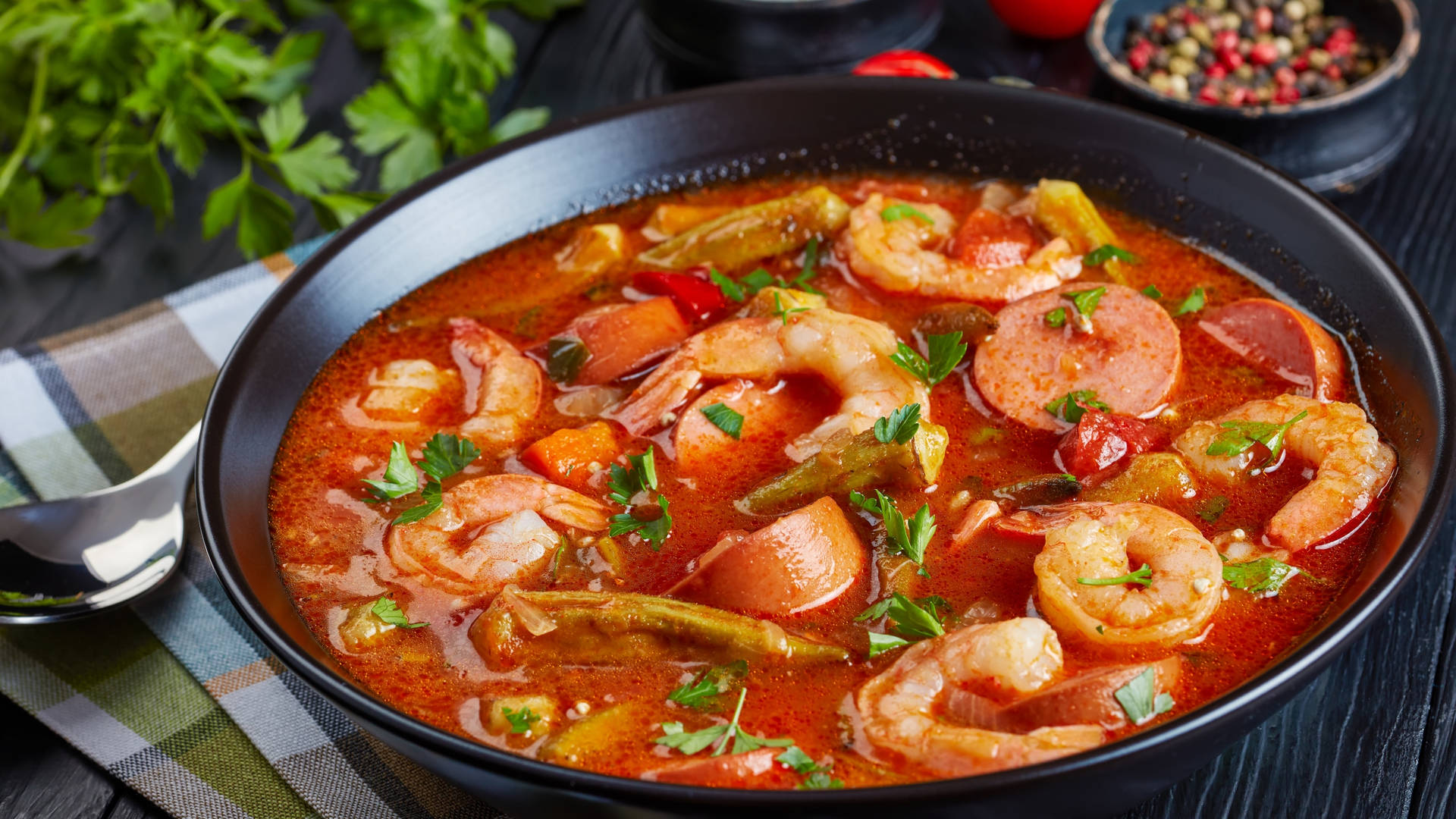 Gumbo In Black Bowl Background