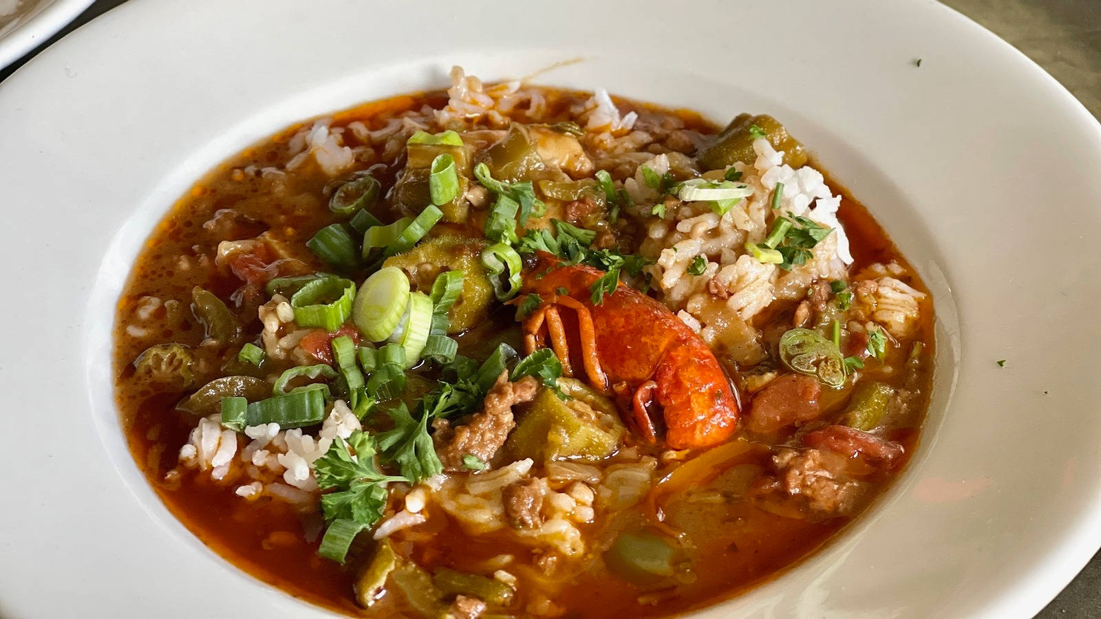 Gumbo Soup With Rice And Spring Onions Background