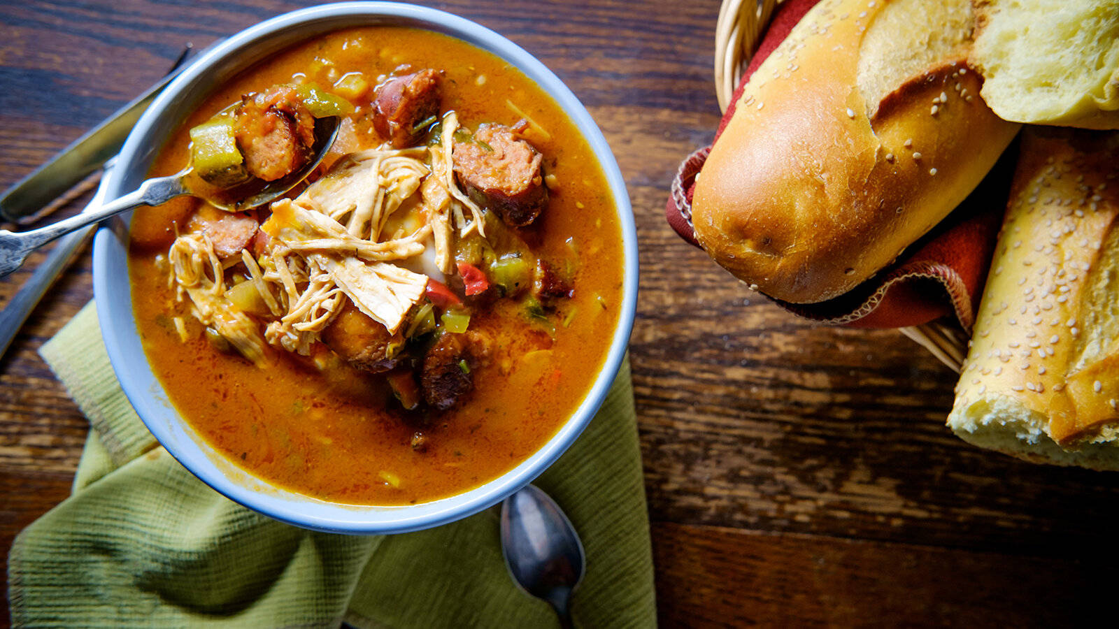 Gumbo With Cheese And Bread Background