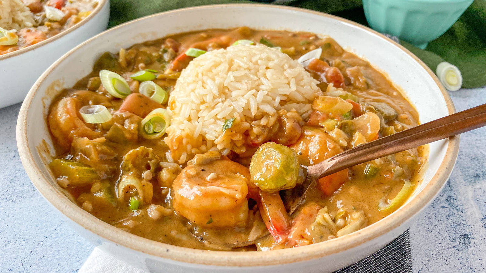 Gumbo With Rice In Huge Bowl Background