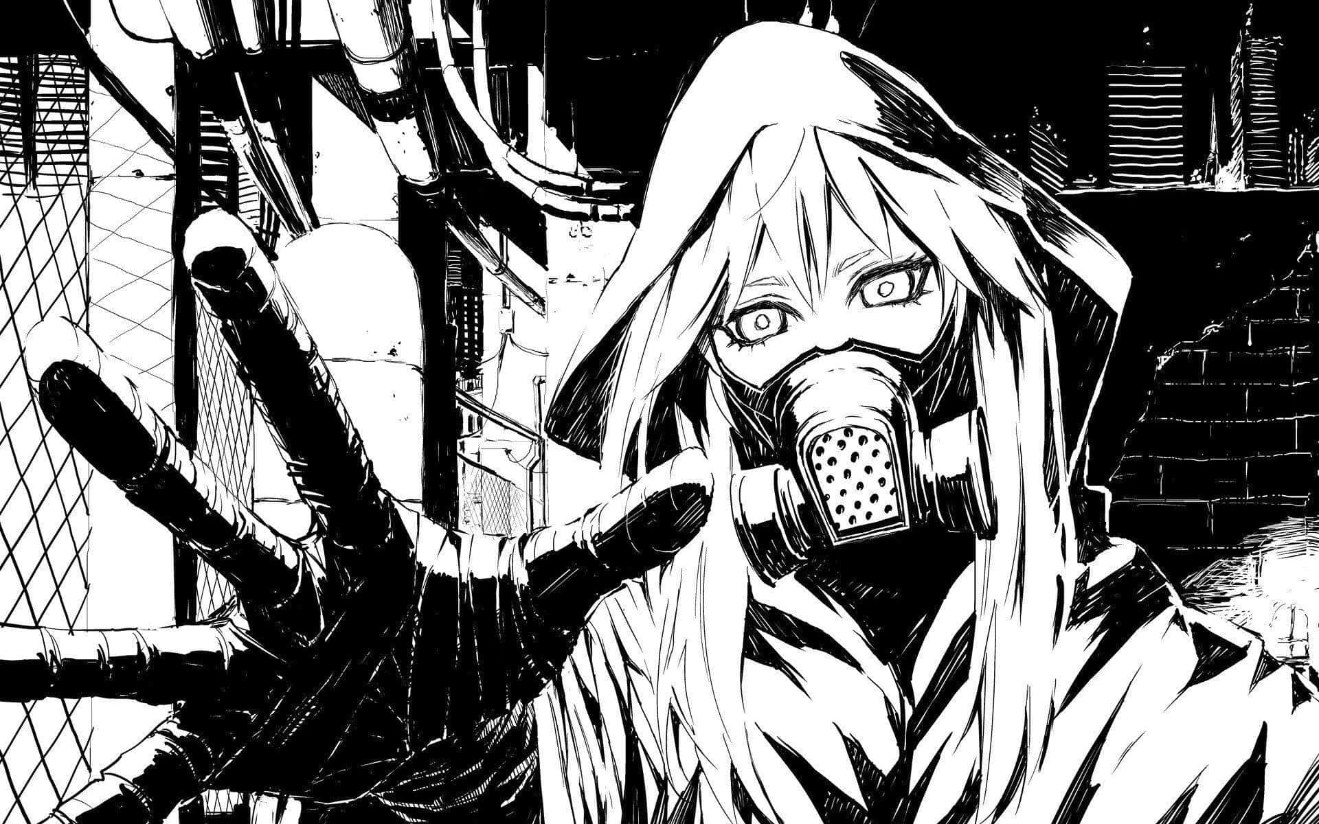 Gumi In Mask In Black And White Anime Pfp Background