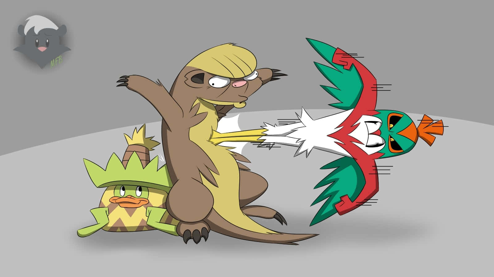 Gumshoos, Hawlucha, And Ludicolo Background