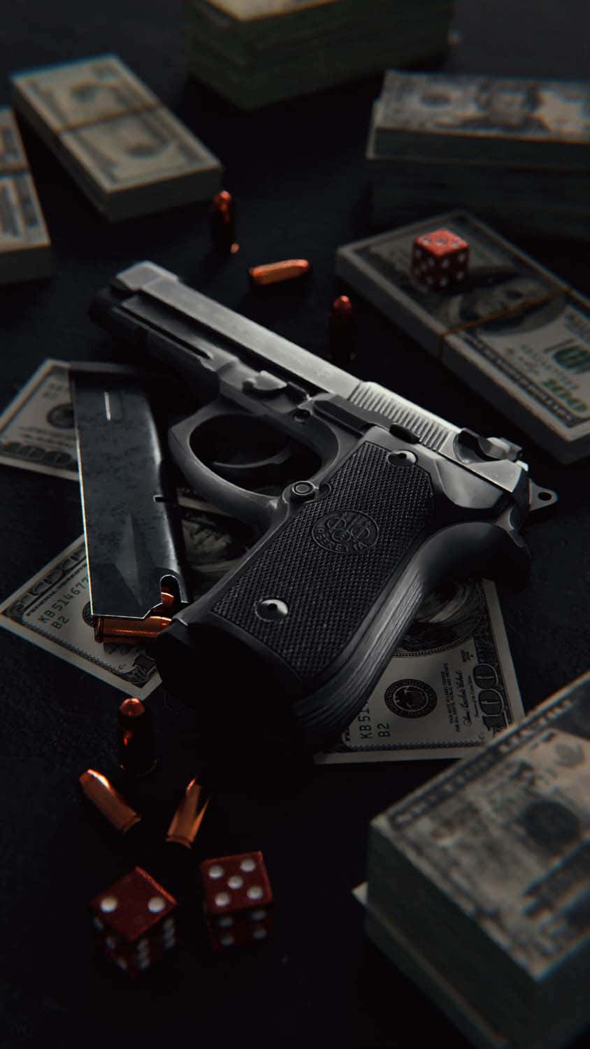 Gun Money Still Life Shot Background