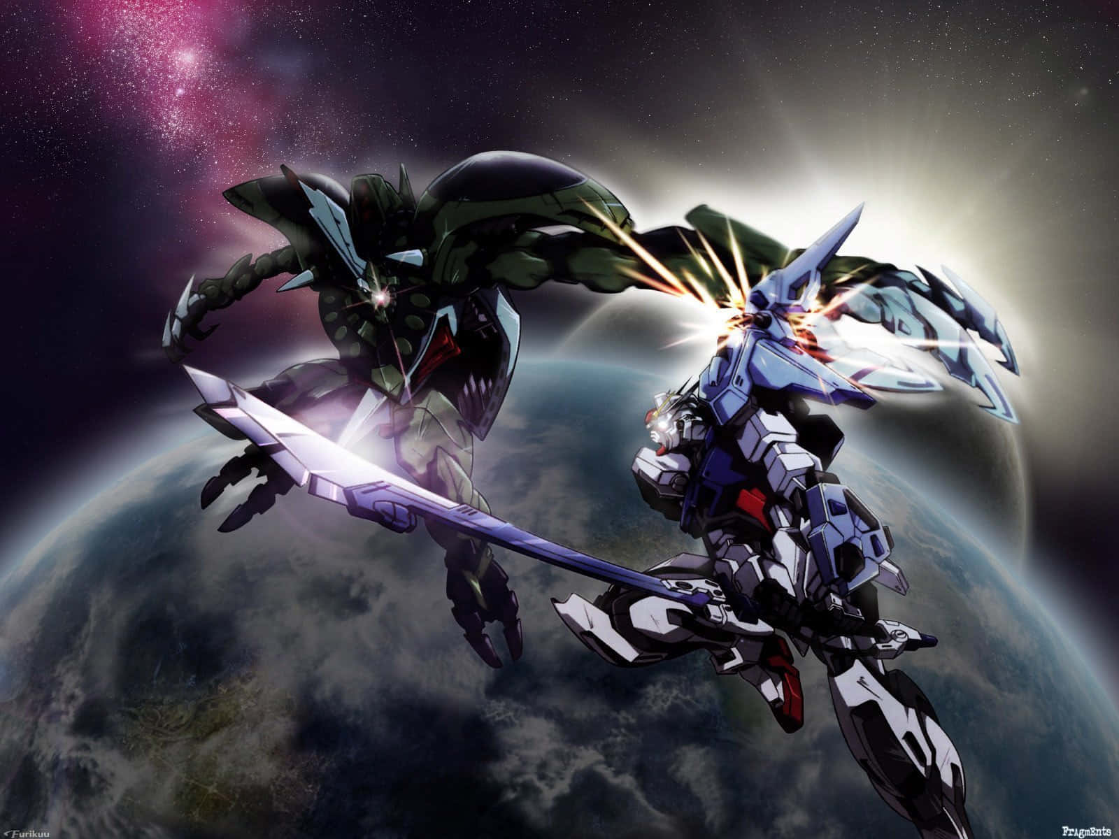 Gundam Desktop Fighting In Space Background