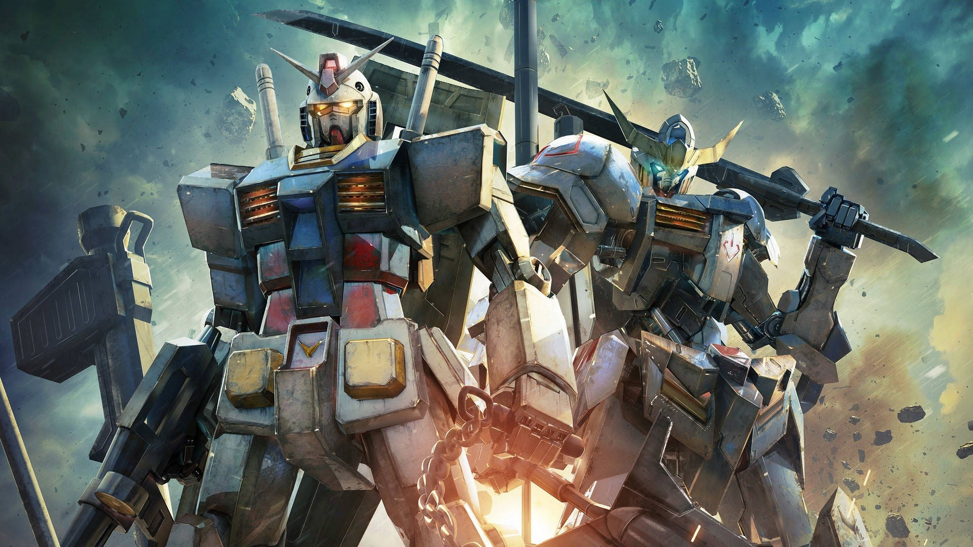 Gundam Robots Holding Their Weapons Background