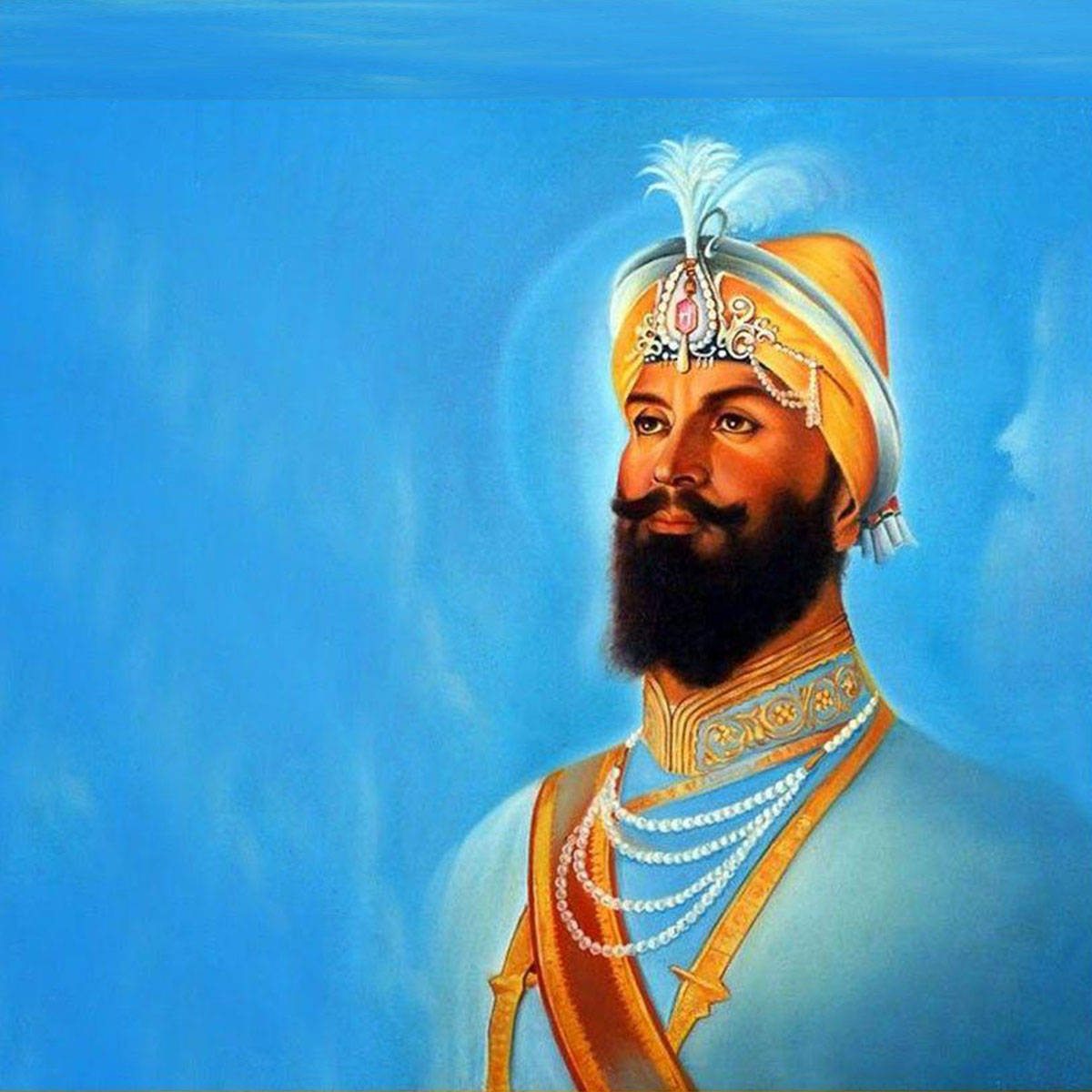 Guru Gobind Singh Ji Blue Portrait Background