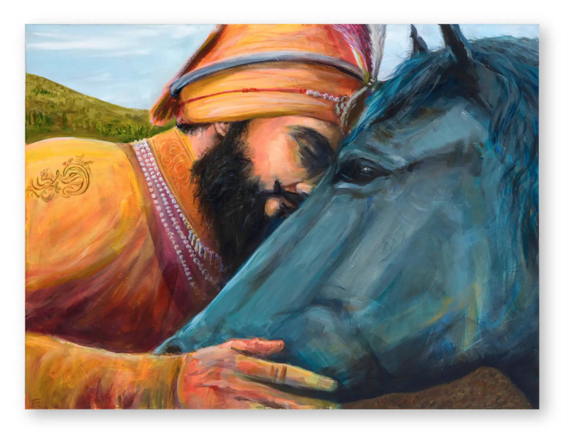 Guru Gobind Singh Ji Caressing Horse Background